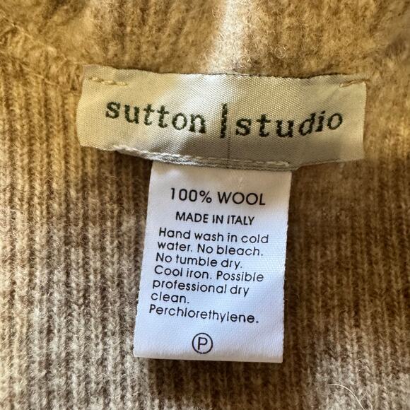 Sutton Studio Made in Italy Wool Knit Ruffled Shawl Wrap Poncho Beige OS - Picture 7 of 7